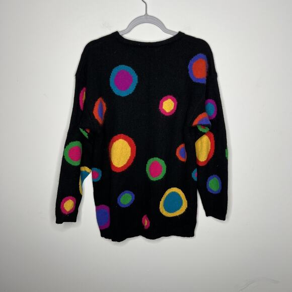 VINTAGE Rafaella Sweater Womens‎ Medium Black Angora Lambswool Polka Dot 90s - Picture 2 of 8